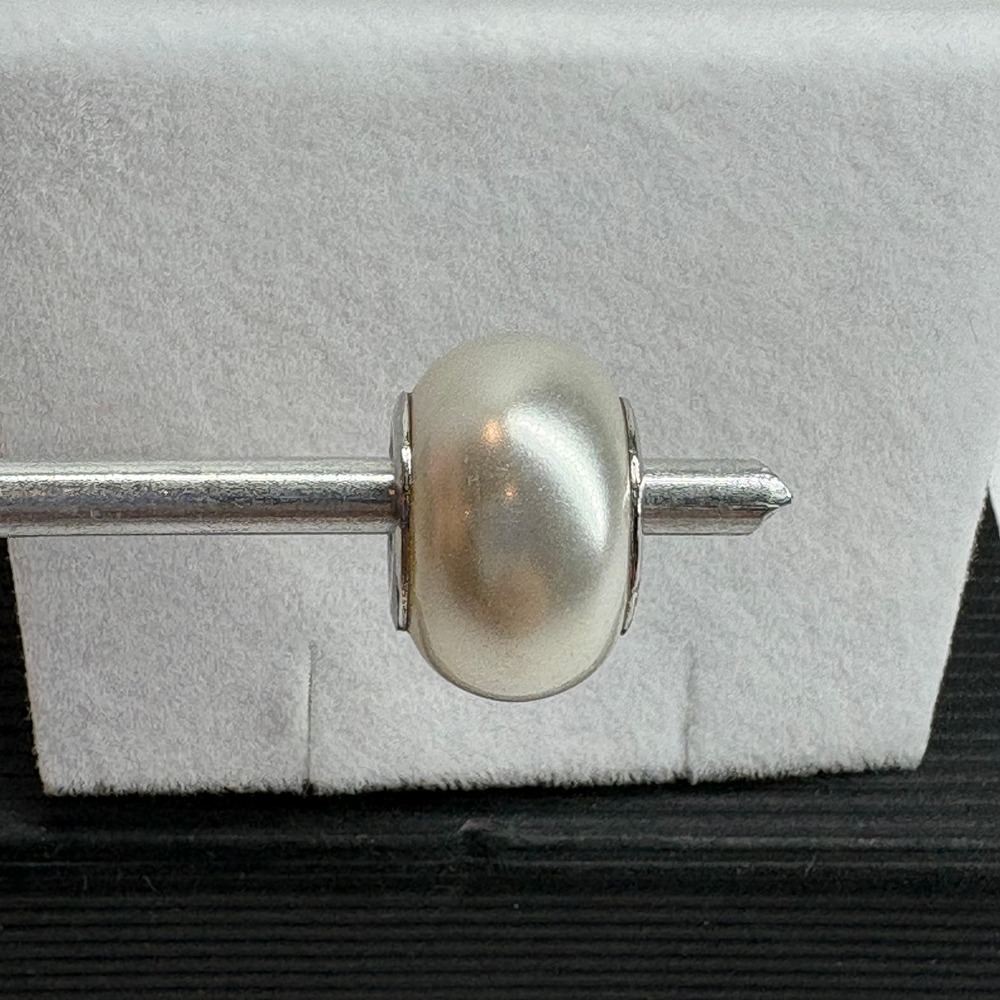 Pandora 925 Bead Charm Pearl Rondelle Sterling Silver Italy RL
